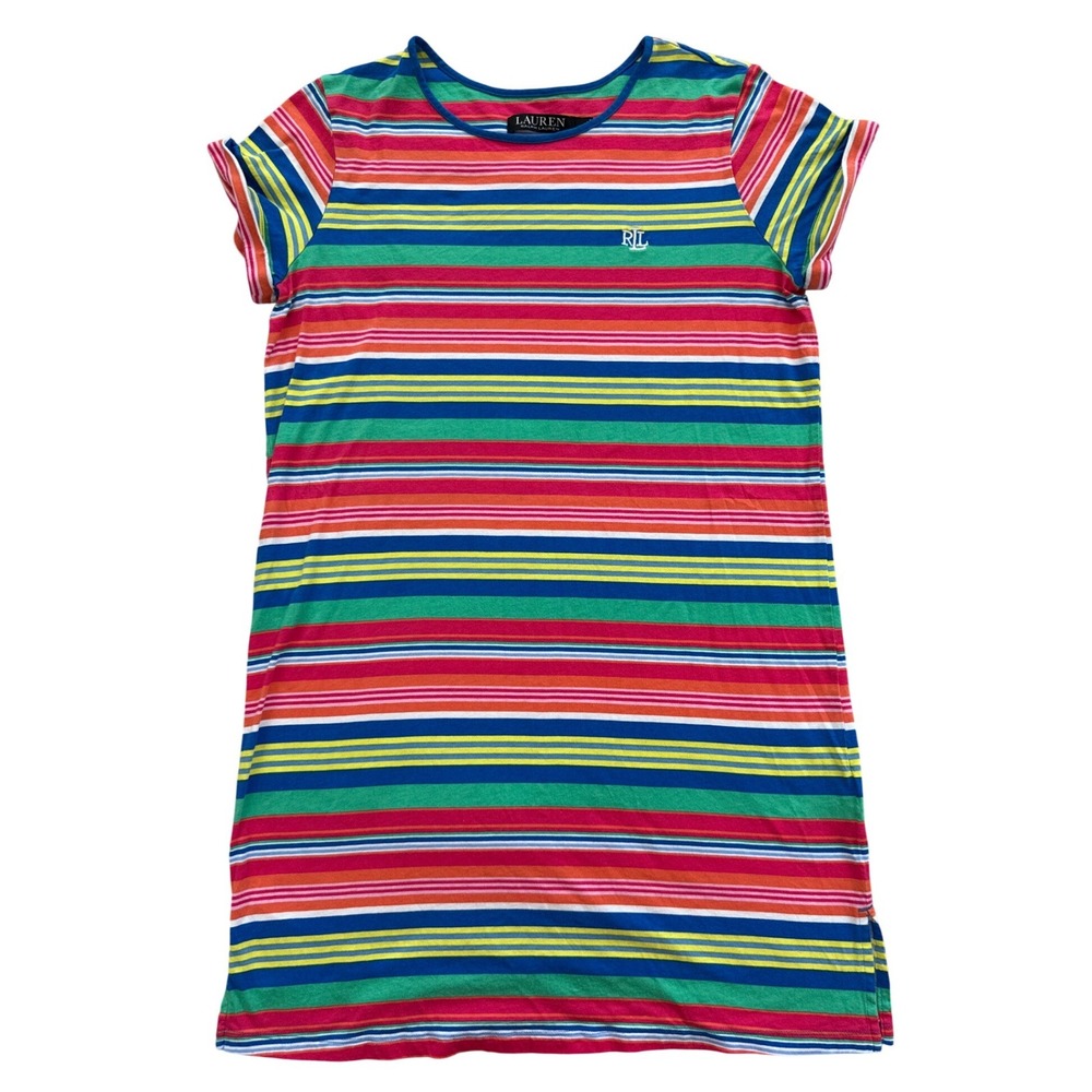 Lauren Ralph Lauren Black Label Striped T-Shirt Dress Monogram S Casual Preppy